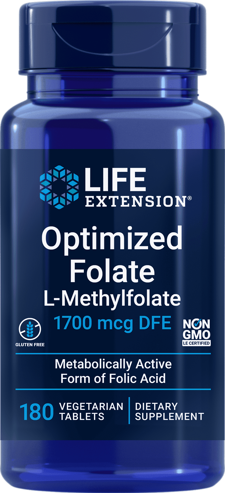 Life Extension Optimized Folate L-Methylfolate 5-MTHF 1,700 mcg DFE, 180 Vegetarian Tablets