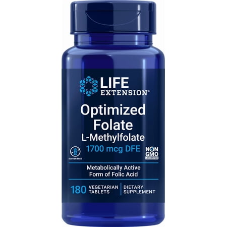 Life Extension Optimized Folate L-Methylfolate 5-MTHF 1,700 mcg DFE, 180 Vegetarian Tablets