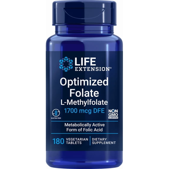 Life Extension Optimized Folate L-Methylfolate 5-MTHF 1,700 mcg DFE, 180 Vegetarian Tablets