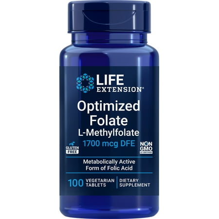 Life Extension Optimized Folate L-Methylfolate 1700 Mcg DFE, Folic Acid Supplement, Cognitive Health, Cardiovascular Health, 100 Vegetarian Tablets