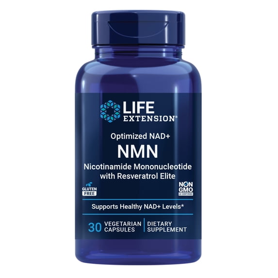 Life Extension Optimized NAD+ NMN nicotinamide mononucleotide with Resveratrol Elite, Healthy Aging, NAD+ Production, Cellular Energy, Gluten Free, Non-GMO, Vegetarian, 30 Capsules