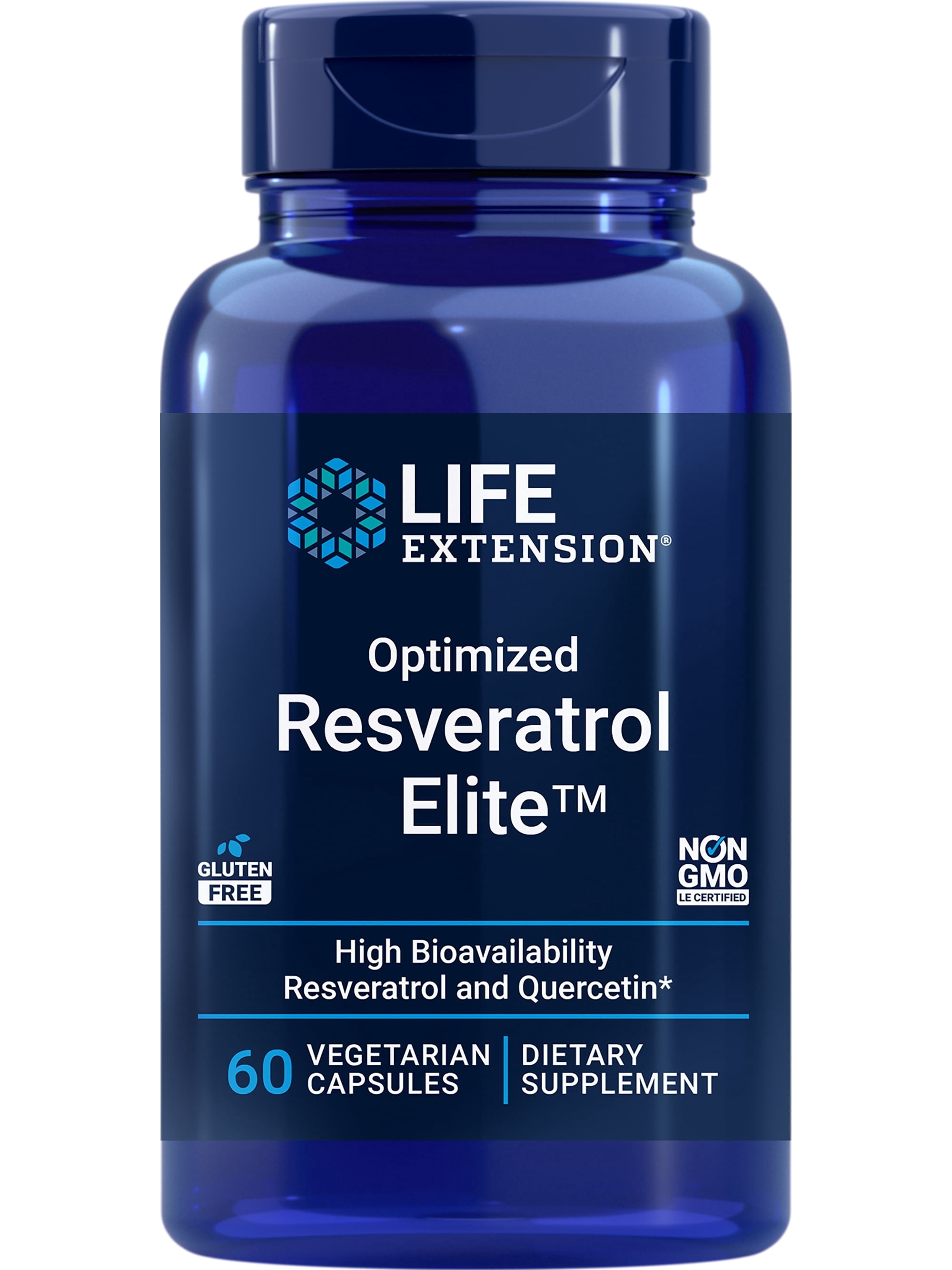 Life Extension Optimized Resveratrol Elite™ - Live a Long, Healthy Life with Trans-Resveratrol & Quercetin - Gluten-Free, Non-GMO - 60 Vegetarian Capsules (2-Month Supply)