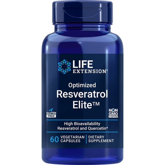 Life Extension Optimized Resveratrol Elite™ - Live a Long, Healthy Life with Trans-Resveratrol & Quercetin - Gluten-Free, Non-GMO - 60 Vegetarian Capsules (2-Month Supply)