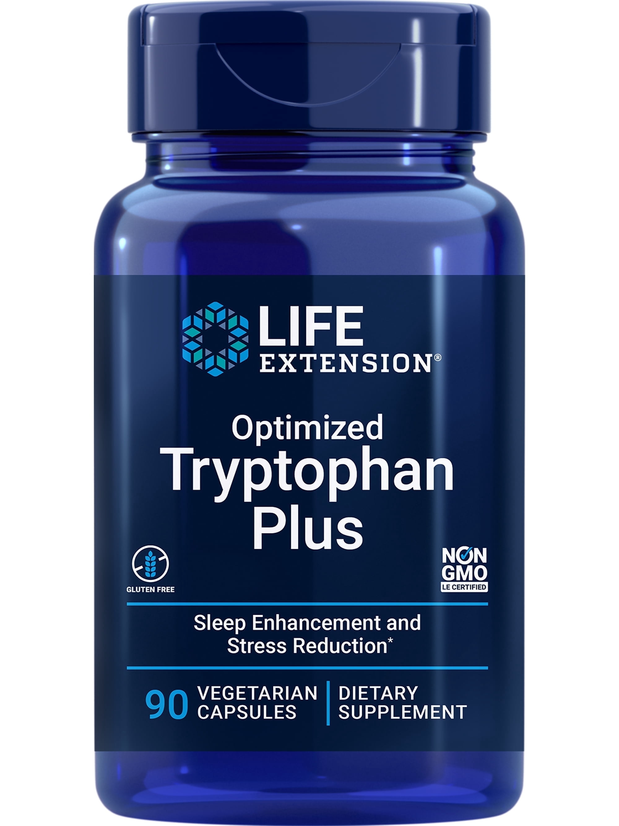 Life Extension Optimized Tryptophan Plus, niacin, L-lysine, L-tryptophan, support for healthy sleep, mood, stress response & satiety, gluten-free, non-GMO, vegetarian, 90 capsules