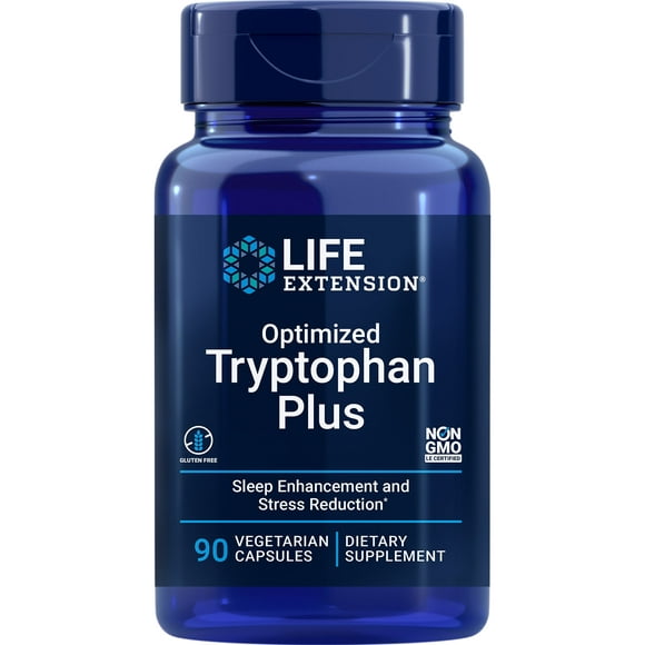 Life Extension Optimized Tryptophan Plus, 1000 mg - Support for Healthy Sleep, Mood, Stress Response & Satiety - Gluten-Free, Non-GMO - 90 Vegetarian Capsules