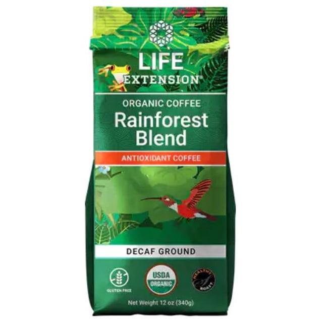 Life Extension Organic Rainforest Blend Coffee Decaf Ground 12 oz