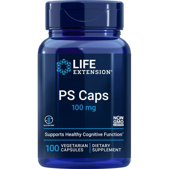 Life Extension PS Caps 100mg - Phosphatidylserine Supplement for Brain health - Healthy Cognitive Function, Memory, Focus, Concentration Support - Non-GMO, Gluten-Free, Vegetarian - 100 Capsules