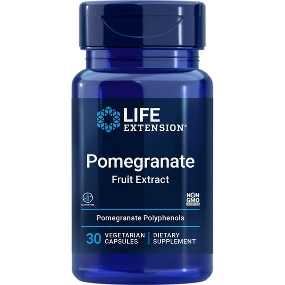 Life Extension Pomegranate Fruit Extract, 500 mg, antioxidant polyphenols for cardiovascular health, superfood, gluten free, non-GMO, vegetarian, 30 capsules