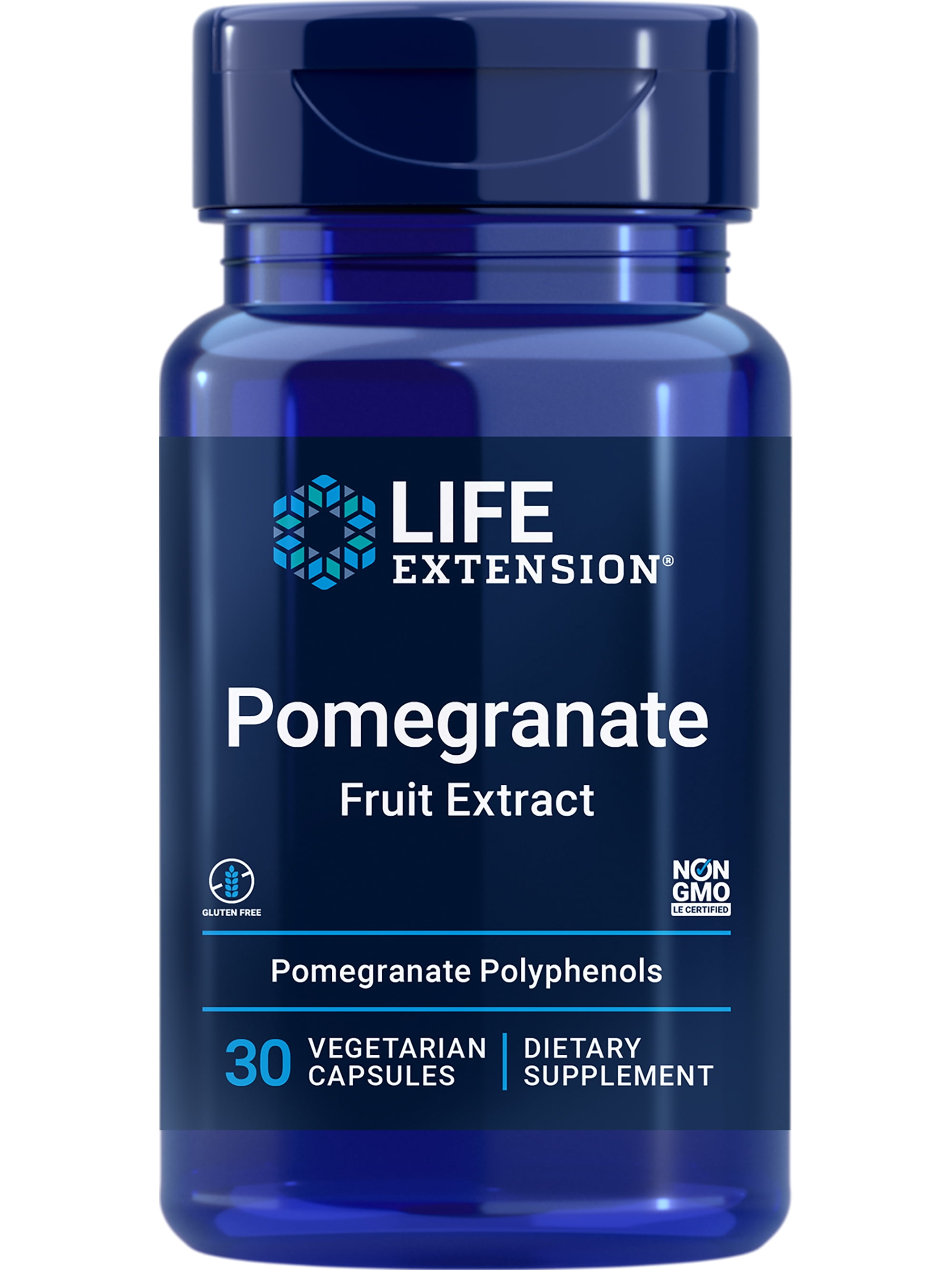 Life Extension Pomegranate Fruit Extract, 500 mg, antioxidant polyphenols for cardiovascular health, superfood, gluten free, non-GMO, vegetarian, 30 capsules