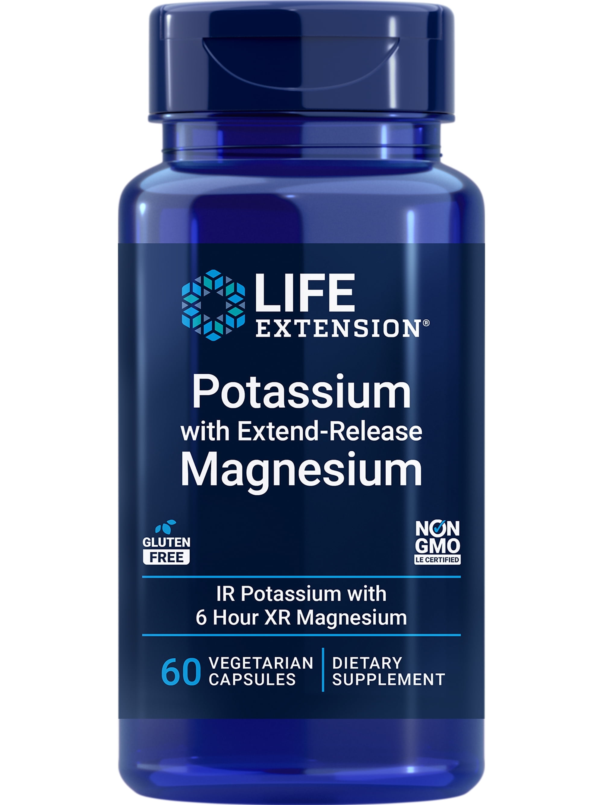 Life Extension Potassium with Extend-Release Magnesium  Heart health supplement for blood pressure support with two essential minerals  Non-GMO, vegetarian, gluten-free  60 capsules