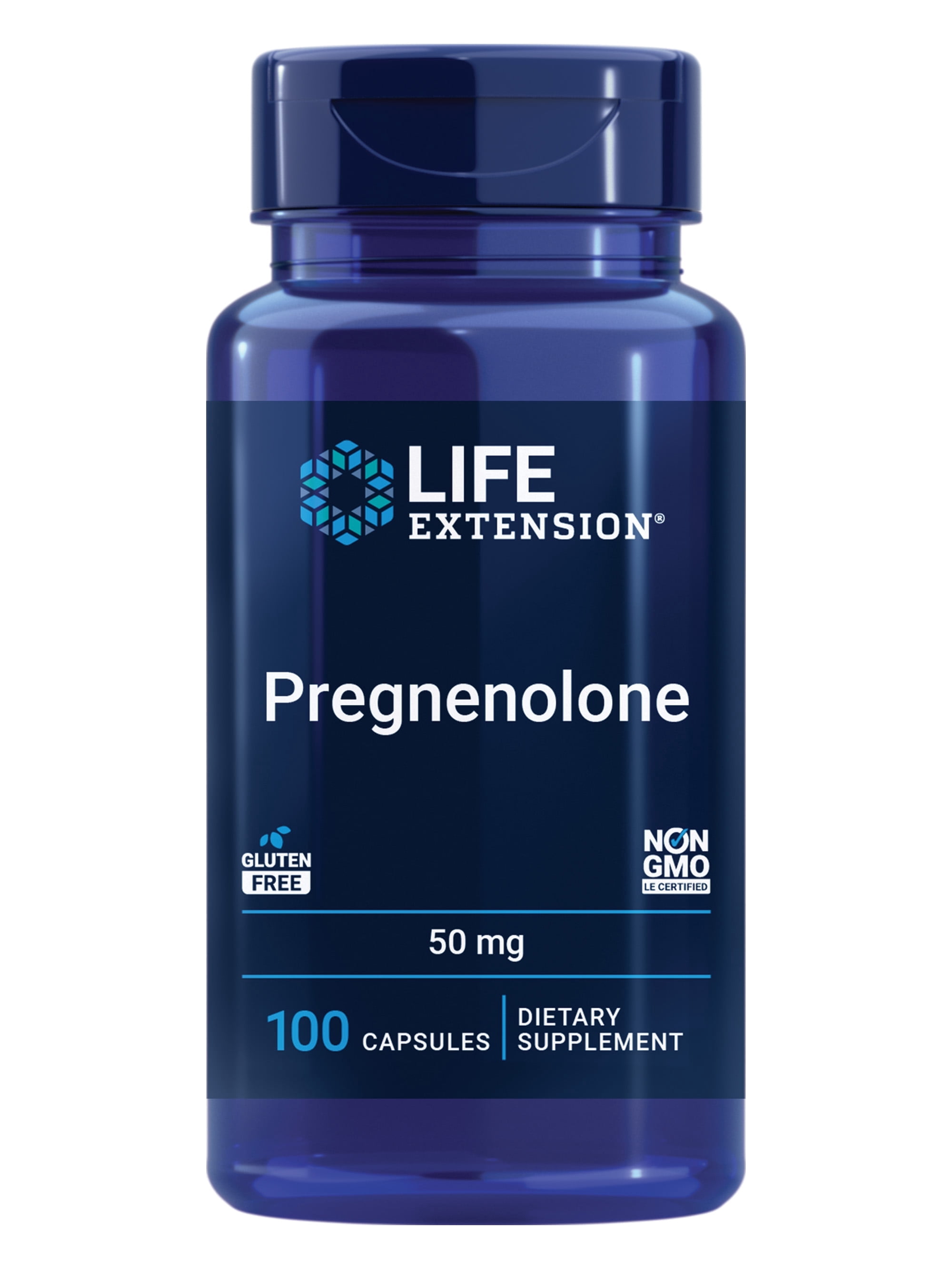 Life Extension Pregnenolone, neurohormone, promotes memory health and brain plasticity, gluten-free, non-GMO, 100 capsules