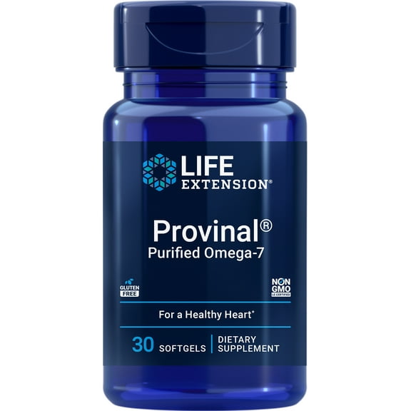 Life Extension Provinal Purified Omega-7, palmitoleic Acid derived from Highly Concentrated Marine Oil, Cholesterol, triglycerides & Heart Health Support, Gluten-Free, Non-GMO, 30 softgels