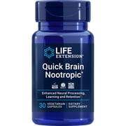 Life Extension Quick Brain Nootropic, fast thinking, learning, concentration, lutein, zeaxanthin, gotu kola, bacopa, gluten free, non-GMO, vegetarian, 1 daily, 30 capsules