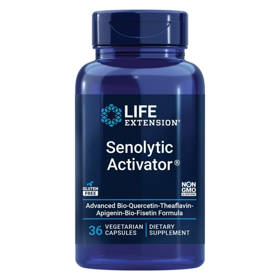 Life Extension Senolytic Activator*, healthy aging, cellular health support, bioavailable quercetin and fisetin, apigenin, black tea theaflavins, gluten free, non-GMO, vegetarian, 36 capsules