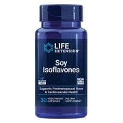 Life Extension Soy Isoflavones, heart, bone & cellular health support for post-menopausal women, gluten-free, non-GMO, vegetarian, 30 capsules