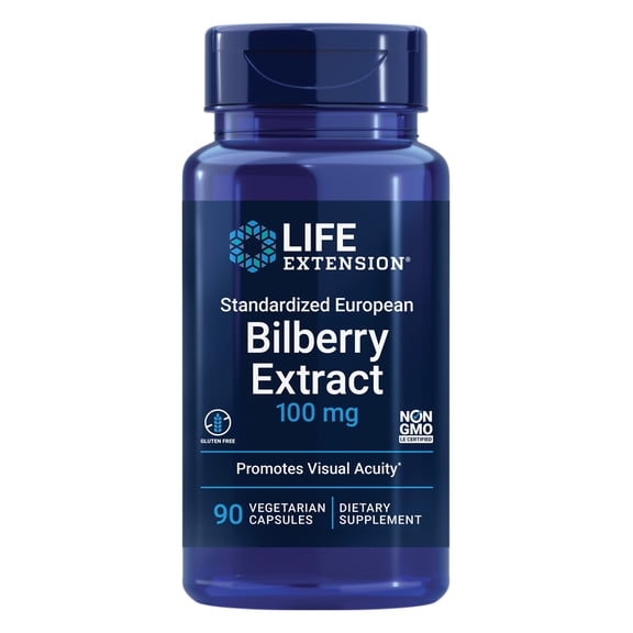 Life Extension Standardized European Bilberry Extract, 100 mg, MirtoSelect® Vaccinium myrtillus, eye health, circulation, lubrication, gluten-free, non-GMO, vegetarian, 90 capsules