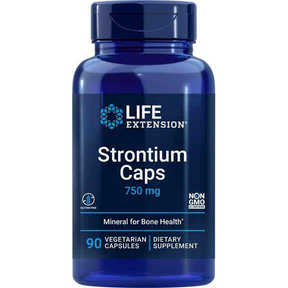 Life Extension Strontium Caps, trace mineral for advanced bone health support, gluten free, non-GMO, vegetarian, 90 capsules