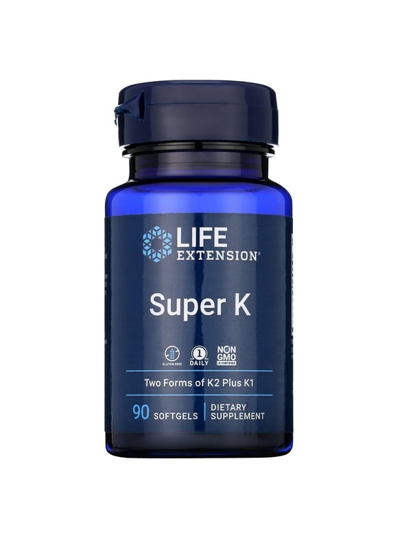 Life Extension Super K, vitamin K1, vitamin K2 mk-7, vitamin K2 mk-4, vitamin C, bone health, heart health, arterial health, 3-month supply, Gluten-Free, 1 Daily, Non-GMO, 90 softgels