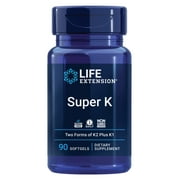 Life Extension Super K, vitamin K1, vitamin K2 mk-7, vitamin K2 mk-4, heart health, arterial health, calcium balance, 3-month supply, Gluten-Free, 1 Daily, Non-GMO, 90 softgels