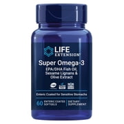 Life Extension Super Omega-3 EPA/DHA Fish Oil, Sesame Lignans & Olive Extract - Heart and Brain Health, Inflammation and Cholesterol Health Support - Gluten-Free, Non-GMO - 60 Softgels