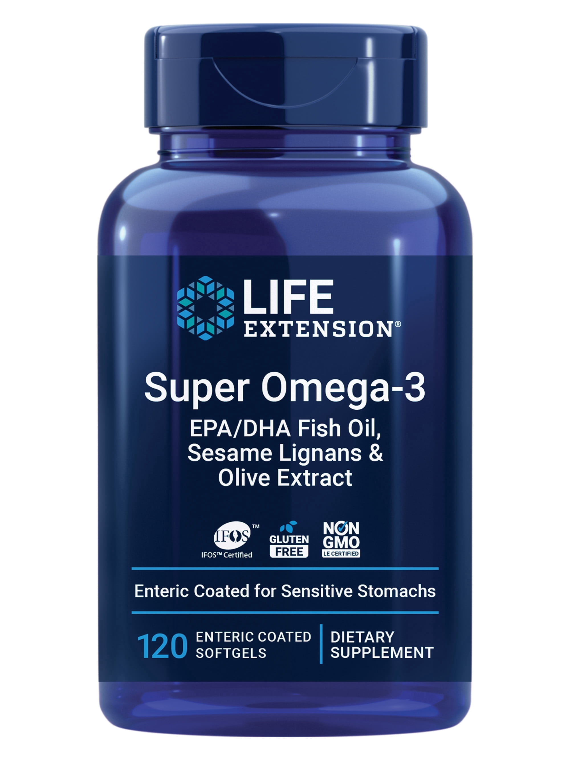 Life Extension Super Omega-3 EPA/DHA Fish Oil, Sesame Lignans & Olive Extract – Heart Health, Brain Health, Inflammation Health Support, Gluten-Free, Enteric-Coated, Non-GMO, 120 Softgels