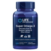 Life Extension Super Omega-3 EPA/DHA Fish Oil, Sesame Lignans & Olive Extract – Heart Health, Brain Health, Inflammation Health Support, Gluten-Free, Enteric-Coated, Non-GMO, 120 Softgels