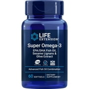 Life Extension Super Omega-3 EPA/DHA Fish Oil, Sesame Lignans & Olive Extract - Heart Health & Cholesterol Management, Inflammation Support - Non-GMO - 60 Softgels