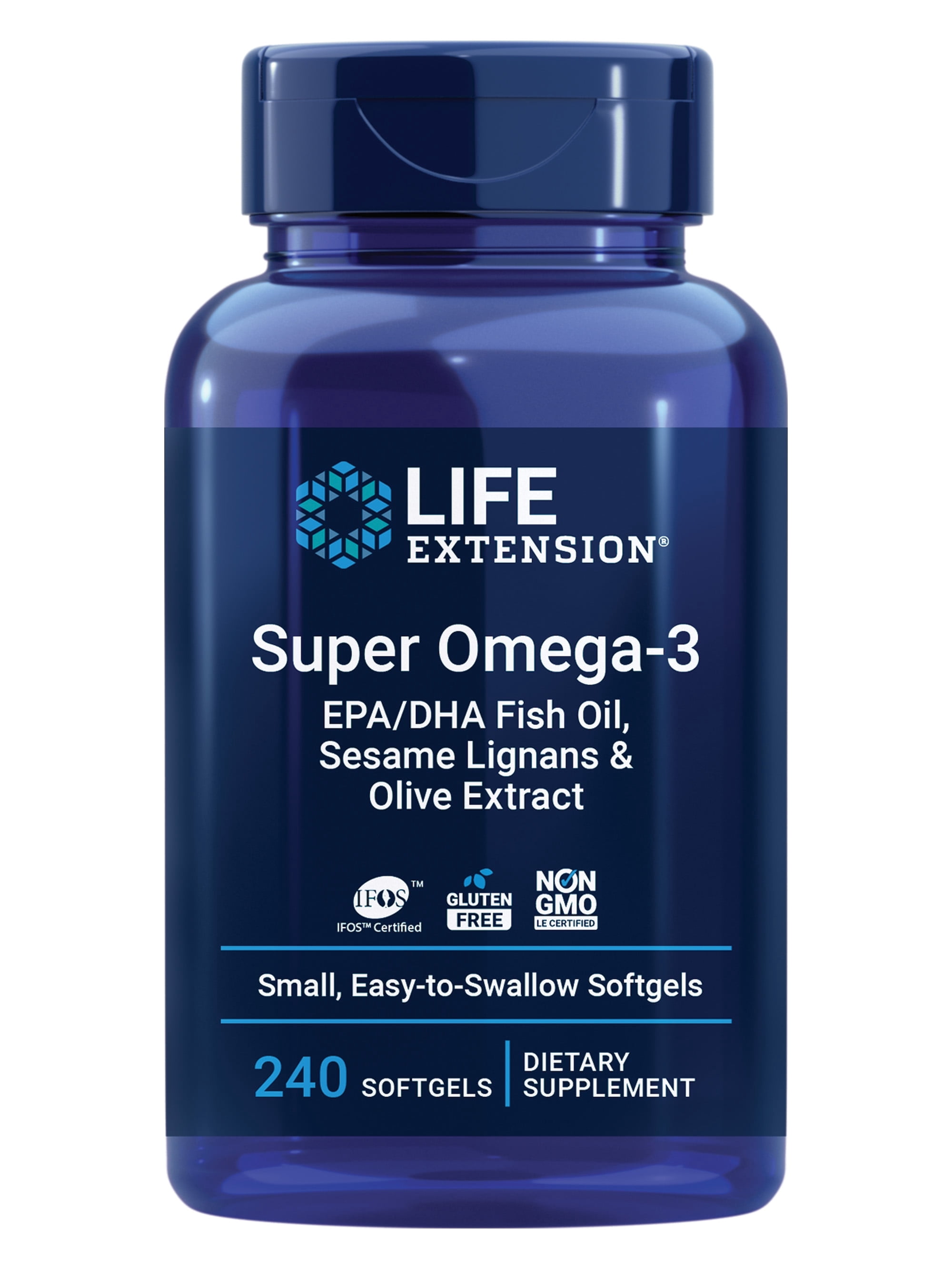 Life Extension Super Omega-3 EPA/DHA Fish Oil, Sesame Lignans & Olive Extract - Omega 3 Supplement - For Heart Health and Brain Support - Gluten Free, Non-GMO - 240 Easy-to-swallow Softgels