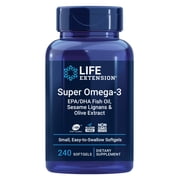 Life Extension Super Omega-3 Fish Oil with EPA/DHA, Sesame Lignans & Olive Extract - Heart & Brain Support - Non-GMO, Gluten Free - 240 Softgels