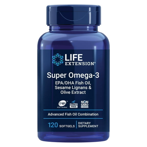 Life Extension Super Omega-3 EPA/DHA Fish Oil, Sesame Lignans & Olive Extract – cardiovascular health, cognitive health, cholesterol health support, gluten-Free, Non-GMO, 120 Softgels
