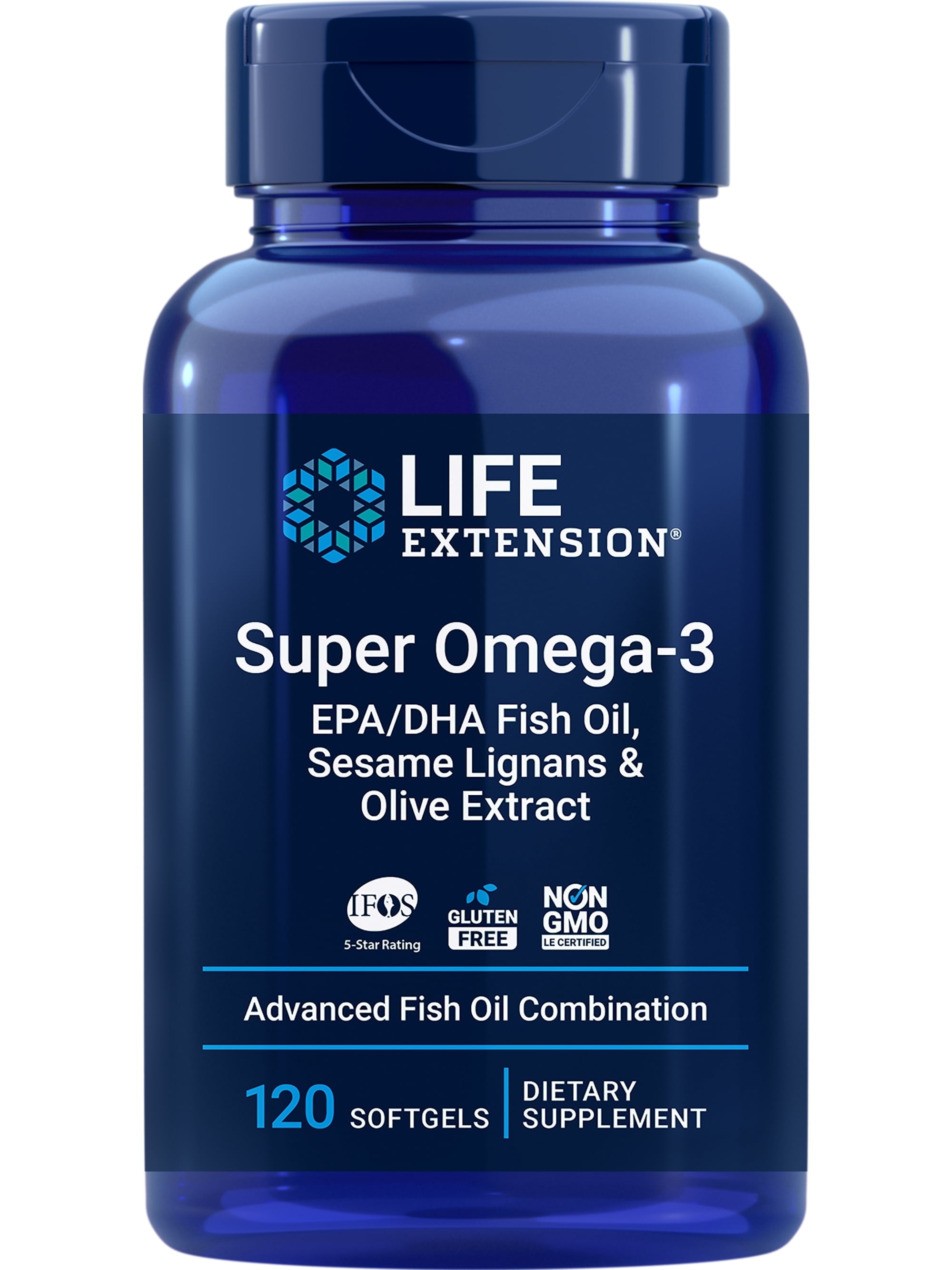 Life Extension Super Omega-3 EPA/DHA Fish Oil, Sesame Lignans & Olive Extract  cardiovascular health, cognitive health, cholesterol health support, gluten-Free, Non-GMO, 120 Softgels