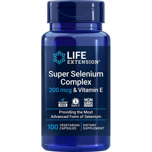Life Extension Super Selenium Complex, 200 mcg 3 Forms of Selenium, Vitamin E Cellular Health & Longevity Support Gluten-Free, Non-GMO, Vegetarian, 1 Daily 100 Capsules