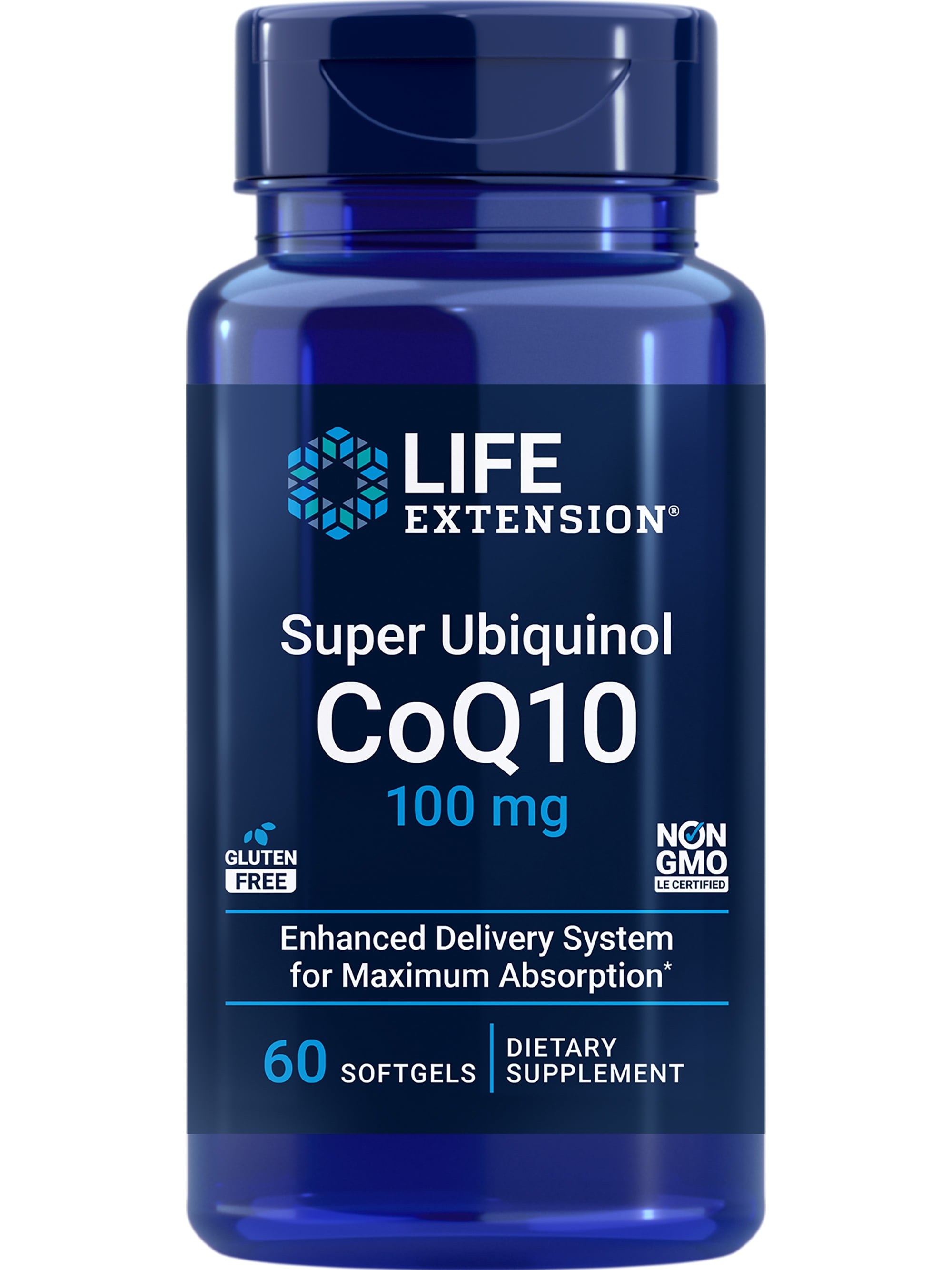 Life Extension Super Ubiquinol CoQ10, heart health supplement, cell energy, oxidative stress defense, maximum absorption, 100 mg, non-GMO, gluten-free, 60 softgels