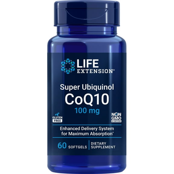 Life Extension Super Ubiquinol CoQ10, heart health supplement, cell energy, oxidative stress defense, maximum absorption, 100 mg, non-GMO, gluten-free, 60 softgels