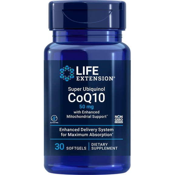 Life Extension Super Ubiquinol CoQ10 with Enhanced Mitochondrial Support, heart health supplement, maximum absorption, 50 mg, non-GMO, gluten-free, 30 softgels