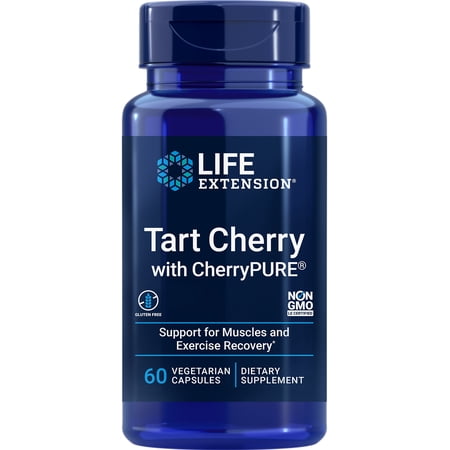 Life Extension Tart Cherry with CherryPURE®, anthocyanins, oxidative stress, muscle recovery, exercise support, muscle comfort, vegetarian, gluten-free, non-GMO, 60 capsules