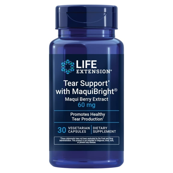 Life Extension Tear Support with MaquiBright 60mg - Maqui Berry Extract Eye Health Supplement For Dry Eyes - Tear Production Formula - Non-GMO, Gluten-Free, Vegetarian - 30 Capsules
