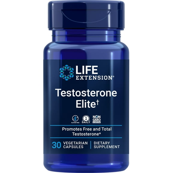 Life Extension Testosterone Elite, pomegranate, cacao, luteolin, promotes healthy testosterone production, male health support supplement, Non-GMO, Gluten-Free, Vegetarian, 30 capsules