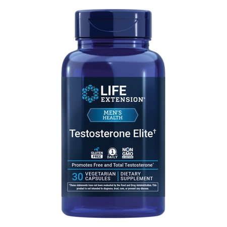Life Extension Testosterone Elite, testosterone supplement, male health support supplement, pomegranate, cacao, luteolin, non-GMO, gluten-free, vegetarian, 30 capsules