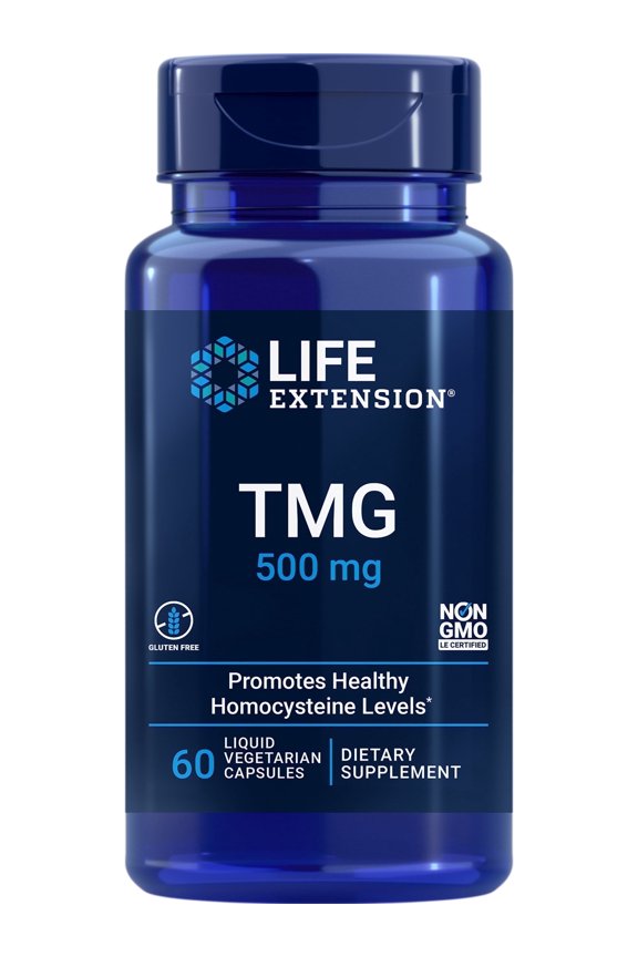 TMG, trimethylglycine, encourages healthy homocysteine levels, non-GMO, gluten-free, vegetarian, 60 capsules
