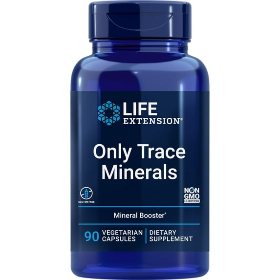 Life Extension Only Trace Minerals, a daily dose of zinc, chromium, boron, copper, manganese, vanadyl sulfate, gluten-free, non-GMO, vegetarian, 90 capsules 