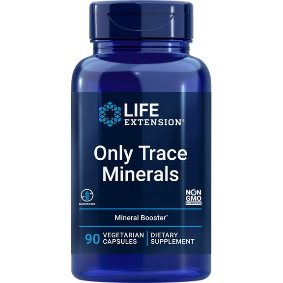 Life Extension Only Trace Minerals, a daily dose of zinc, chromium, boron, copper, manganese, vanadyl sulfate, gluten-free, non-GMO, vegetarian, 90 capsules
