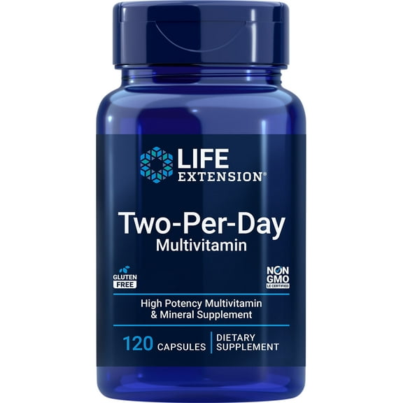 Life Extension Two-Per-Day Multivitamin, Vitamins B, C, D, Zinc, Packed With Over 25 Vitamins, Minerals & Extracts, Two-Month Supply, Non-GMO, Gluten-free, 120 Capsules