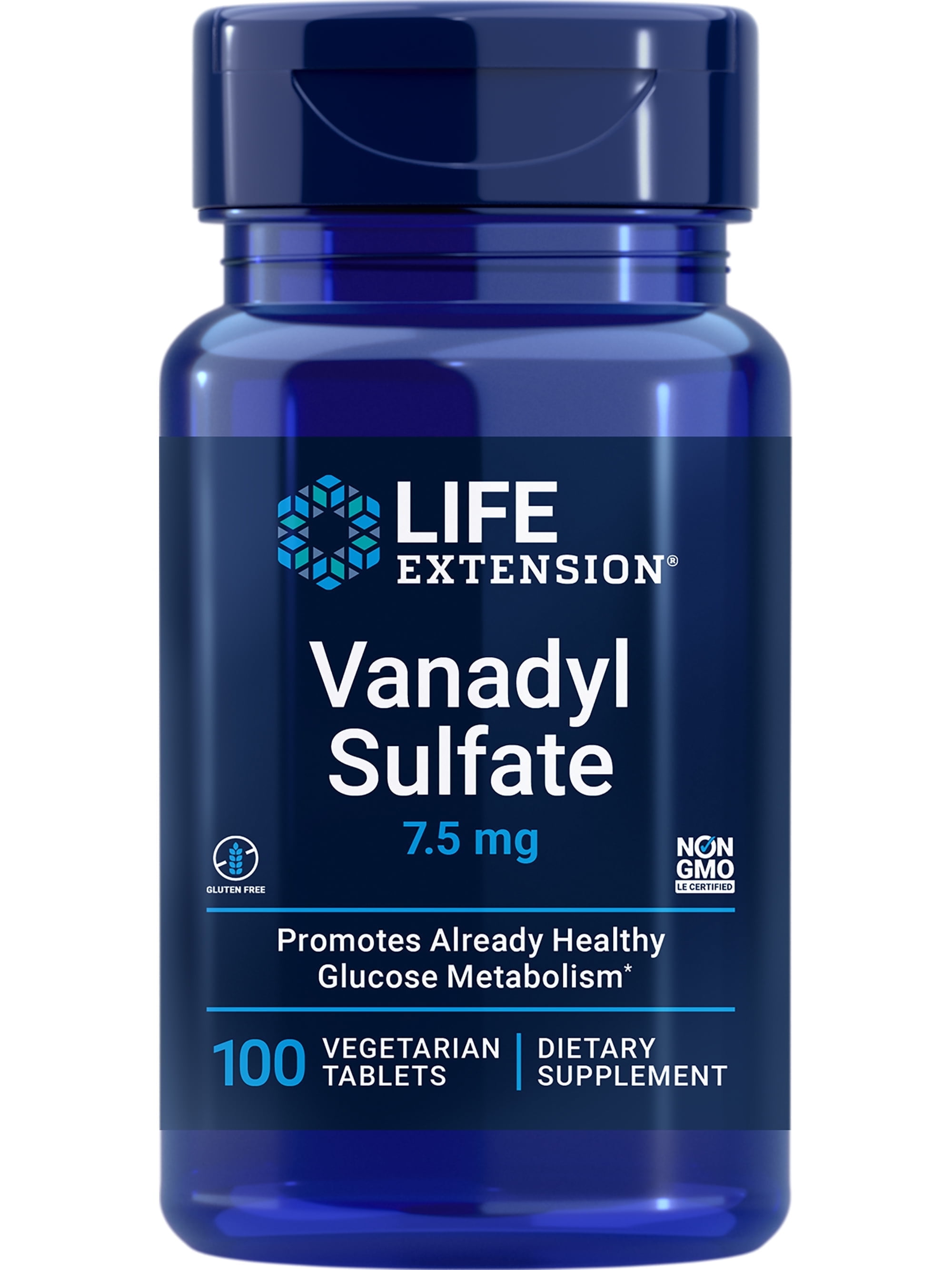 Life Extension Vanadyl Sulfate, trace mineral, vanadium, healthy glycemic balance, healthy metabolism, hormone function, Gluten-Free, Non-GMO, Vegetarian 100 Tablets
