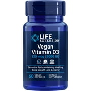 Life Extension Vegan Vitamin D3 125 mcg (5000 IU) - Bone & Immune Support Supplement for Plant-Based Diets - Non-GMO, Gluten-Free, Once Daily - 60 Vegan Capsules