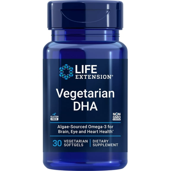 Life Extension Vegetarian DHA, omega-3 from algae for cognition, mood & eye health, gluten-free, non-GMO, vegan, 30 softgels