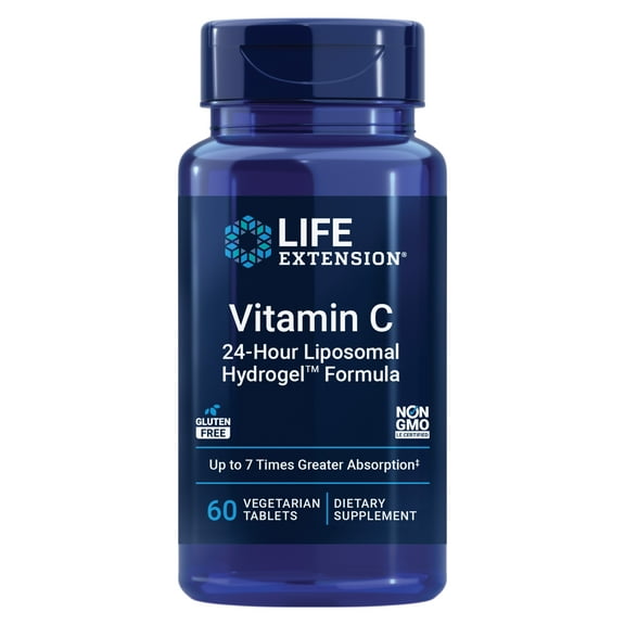 Life Extension Vitamin C 24-Hour Liposomal Hydrogel Formula - Liposomal Vitamin C Supplement for Immune Support & Skin Health with Calcium - Vegetarian, Gluten-Free, Non-GMO - 60 Tablets
