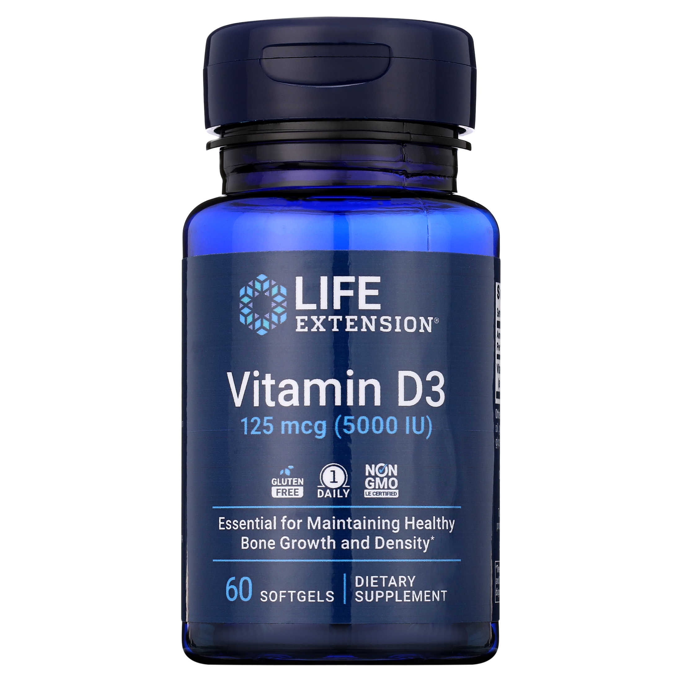 Life Extension Vitamin D3, 125 mcg (5000 IU) - Supports Bone & Immune Health, Anti-Aging & Longevity Supplements - Gluten-Free, Non-GMO, Once-Daily - 60 Softgels (2-Month Supply) - image 1 of 12