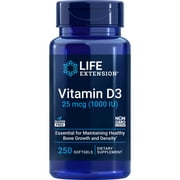 Life Extension Vitamin D3 25 mcg (1000 IU) - Cognitive, Bone, Immune, Heart Health & Blood Pressure Support - Gluten-Free, Non-GMO - 250 Softgels