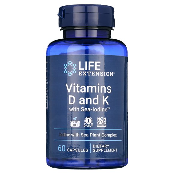 Life Extension Vitamins D and K with SeaIodine, vitamin D3, vitamin K1